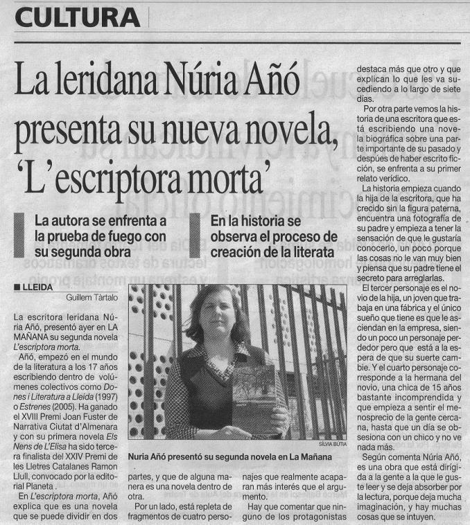 La leridana Nria A presenta su nueva novela 'L'escriptora morta'
