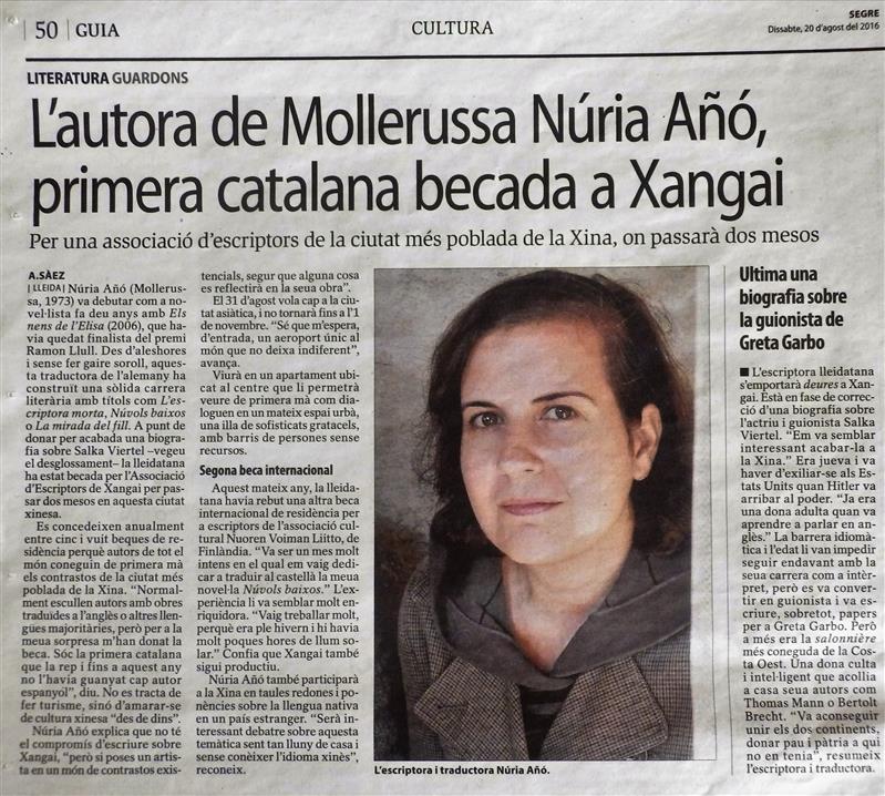 L'escriptora Núria Añó, primera catalana becada a Xangai entrevista premsa